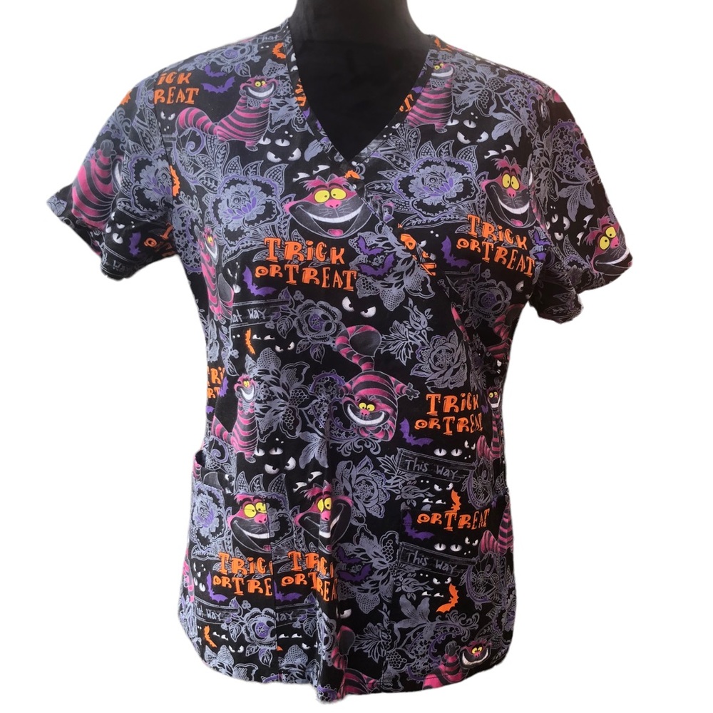 Disney Chesire Cat Halloween Scrub Top size XS - Picture 3 of 12